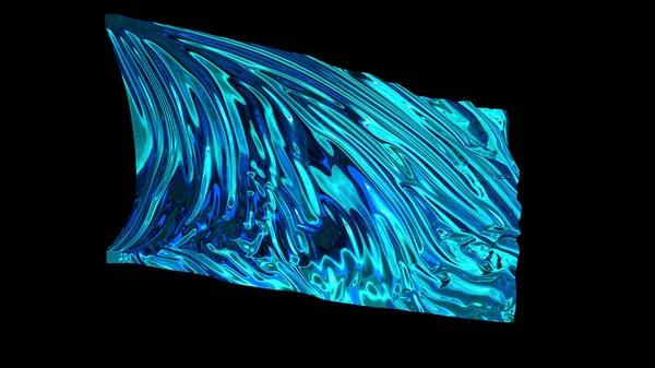 Rendu 3D de tissu brillant bleu. Le tissu se développe en douceur dans le vent — Photo