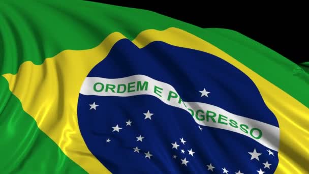 Brasiliansk Flag Slowmotion Flaget Udvikler Sig Jævnt Vinden Vindbølger Spredt – Stock-video