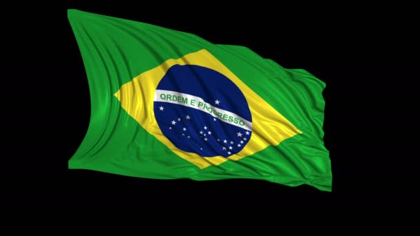 Brazilian Flag Slow Motion Flag Develops Smoothly Wind Wind Waves — Stock Video