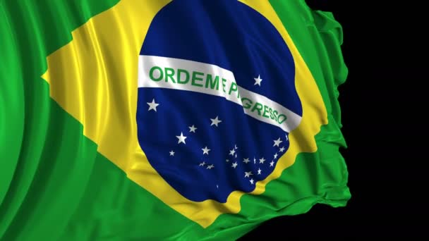Brazilian Flag Slow Motion Flag Develops Smoothly Wind Wind Waves — Stock Video