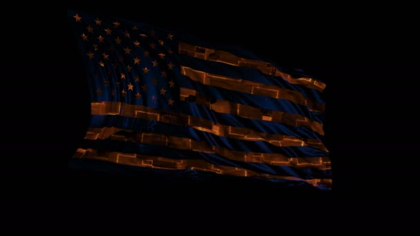 Bandera Americana Fabricada Estilo Cibernético Cámara Lenta Bandera Desarrolla Suavemente — Vídeo de stock