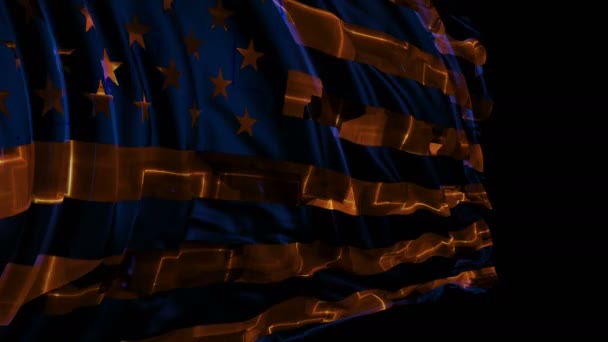 Bandeira Americana Feita Estilo Cibernético Câmera Lenta Bandeira Desenvolve Suavemente — Vídeo de Stock