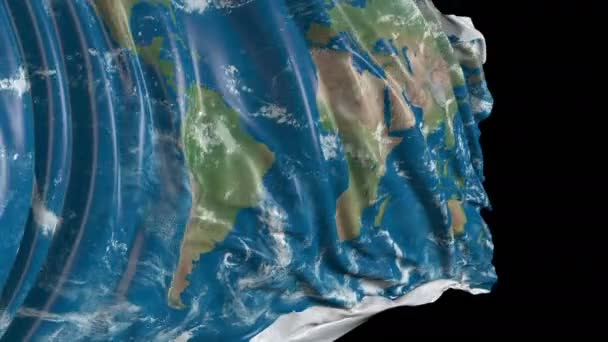 Bandeira Com Textura Planeta Terra Bandeira Desenvolve Suavemente Vento Ondas — Vídeo de Stock