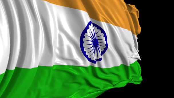 Indian Flag Slow Motion Flag Develops Smoothly Wind Wind Waves — Stock Video