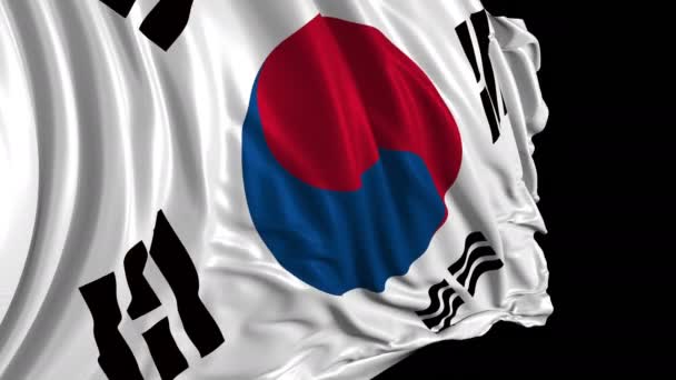 韩国国旗在慢动作 旗帜在风中顺利发展 风浪在旗子上蔓延 平滑运动的标志的这个版本几乎适用于任何视频 — 图库视频影像