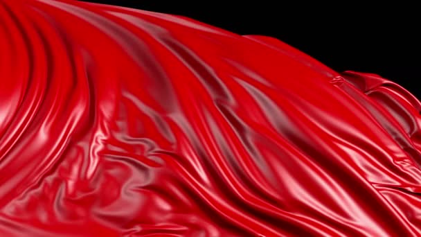 Красная Ткань Движении Ткань Плавно Развивается Ветру Ветровые Волны Распространились — стоковое видео