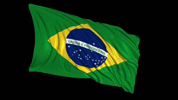 3D-rendering van een Braziliaanse vlag. De vlag ontwikkelt zich vlot in de wind — Stockfoto