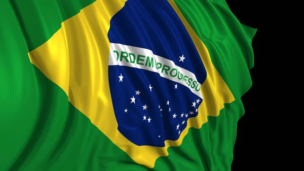 3D-rendering van een Braziliaanse vlag. De vlag ontwikkelt zich vlot in de wind — Stockfoto