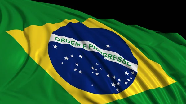3d renderização de uma bandeira brasileira. A bandeira se desenvolve suavemente ao vento — Fotografia de Stock