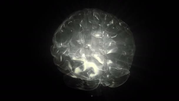 人間の脳の周期的に回転するコンピュータモデル アルファチャンネルを使用したアニメーション 人工知能の概念と断層撮影装置からの脳の構造に関するデータの可視化 — ストック動画