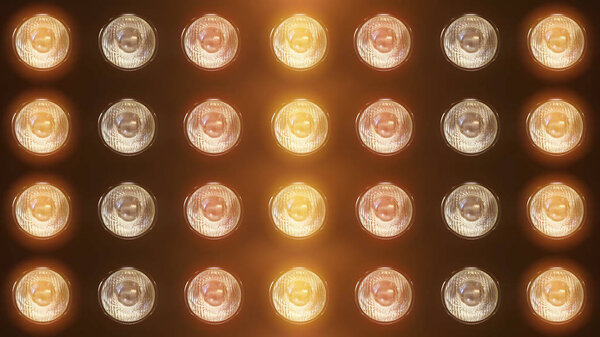 3D рендеринг стены с мигающими огнями и ярким прожектором
