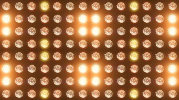 3D renderização de uma parede com luzes piscando e holofotes brilhantes — Fotografia de Stock