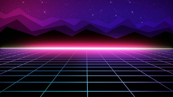 Retro futuristic bright background with a grid. 80s graphic design, retro fantasy