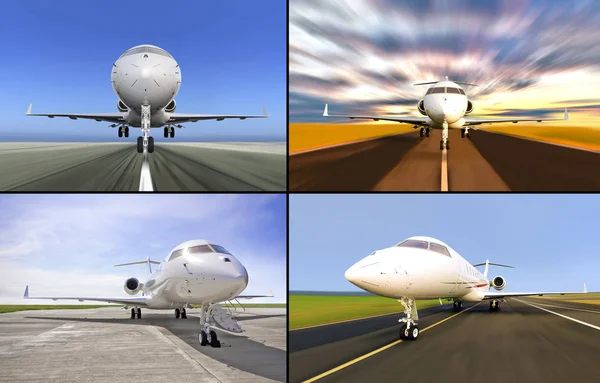 Коллекция четыре роскошные частные самолеты приземлился или во время взлета — стоковое фото