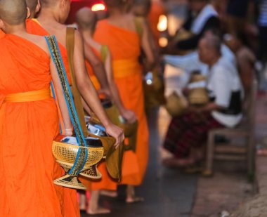 Rahipler besleme. Ayin Tak yarasa, Luang Prabang, Laos denir. Yakın çekim