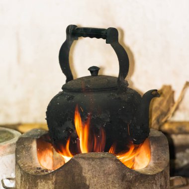 Tencere ateşe Luang Prabang, Laos. Yakın çekim