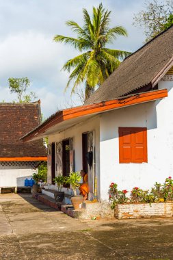 Luang Prabang, Laos - 11 Ocak 2017: Köy pagoda görünümünü. Metin için yer kopyalayın. Dikey              
