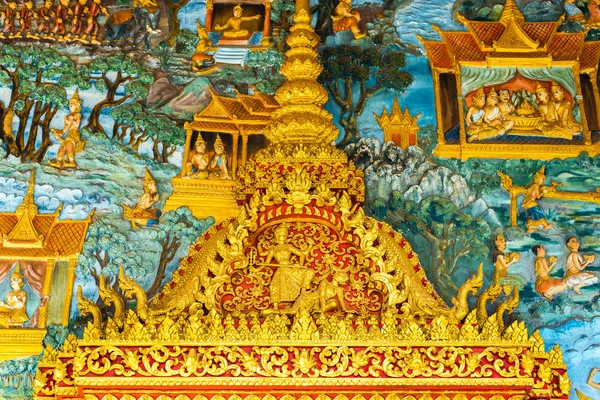 Baixo Relevo Parede Templo Luang Prabang Laos Close — Fotografia de Stock