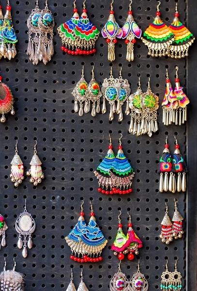 Colorful Decoration Sale Earrings Handmade Luang Prabang Laos Close Vertical — Stock Photo, Image