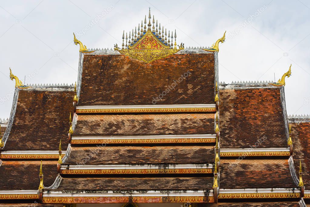 The roof of the temple Wat Siengthon in Luang Prabang, Laos. Close-up