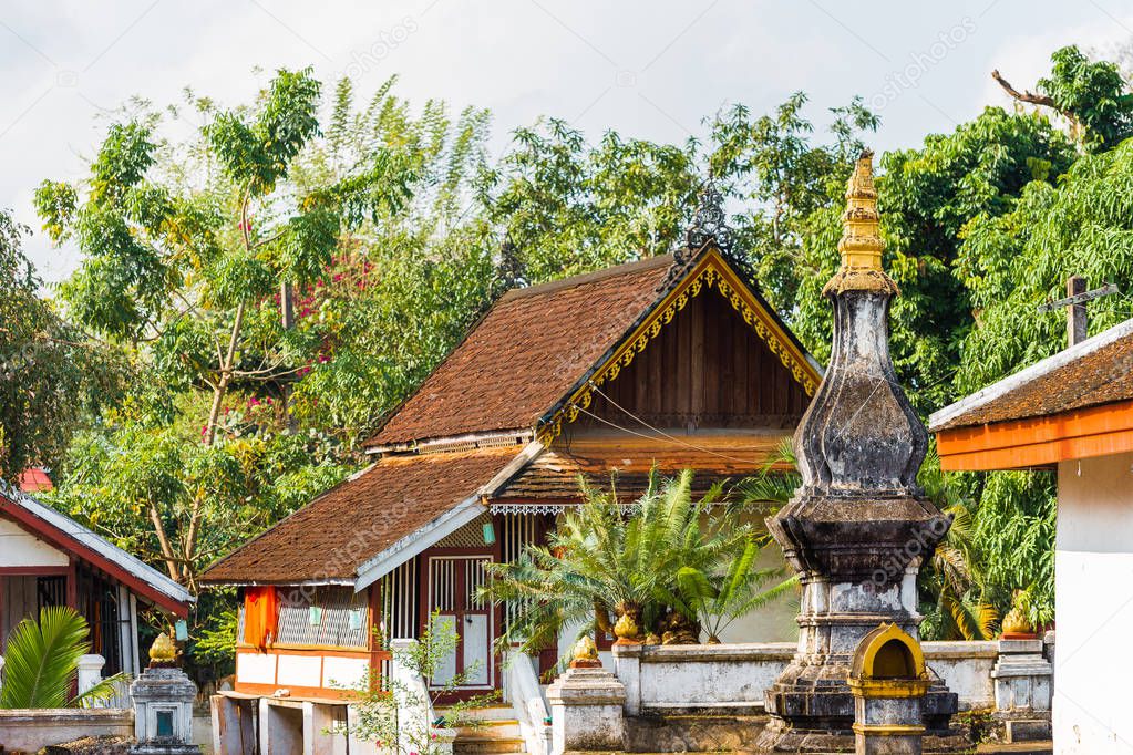 View of the pagoda on the territory of the temple, Luang Prabang, Laos      