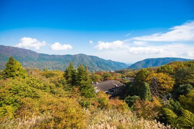 Dağ manzarası Hakone, Japonya'da bir bakış. Metin için yer kopyalayın