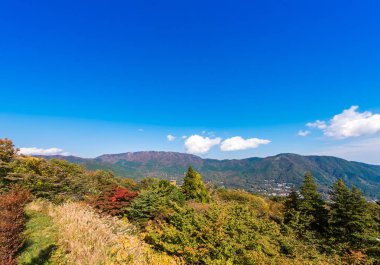 Dağ manzarası Hakone, Japonya'da bir bakış. Metin için yer kopyalayın