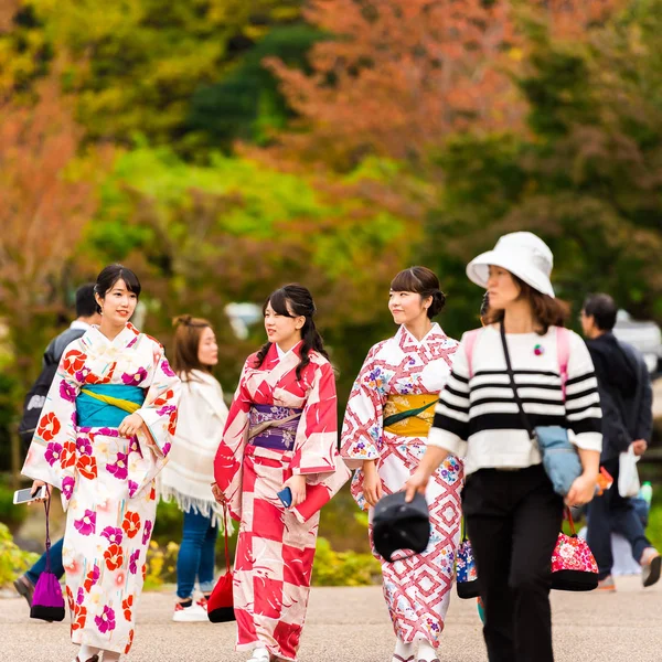 Kyoto Japonya Kasım 2017 Grup Bir Kimono Bir Şehir Sokak — Stok fotoğraf