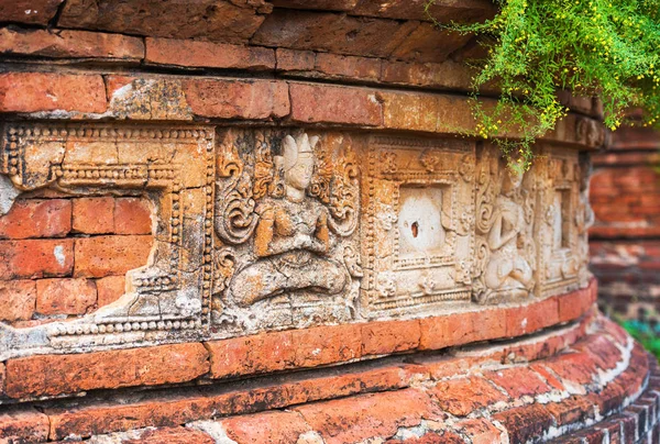 Kilátás Féldombormű Ősi Pagoda Bagan Mianmar Közeli Kép — Stock Fotó