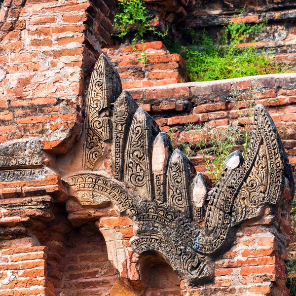 Vista Baixo Relevo Sobre Pagode Antigo Bagan Mianmar Close — Fotografia de Stock