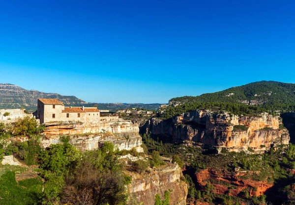 Kilátás Nyílik Falura Siurana Prades Tarragona Spanyolország Hely Szöveg Másolása — Stock Fotó
