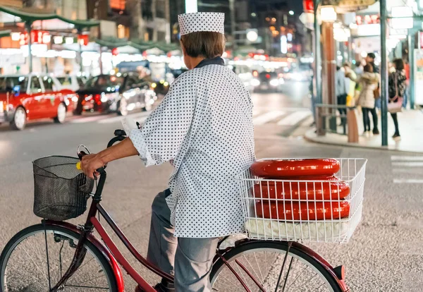 Ποδηλάτης Στο Δρόμο Νύχτα Κυότο Της Ιαπωνίας Της Πόλης Γκρο — Φωτογραφία Αρχείου