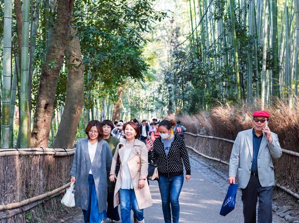 Kyoto Japonia Listopada 2017 Ludzie Drodze Bambusowym Lesie Arashiyama — Zdjęcie stockowe
