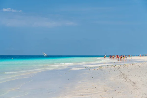 Zanzibar Tanzanie Únor 2020 Tropická Bílá Pláž Ostrova Zanzibar Tanzanie — Stock fotografie