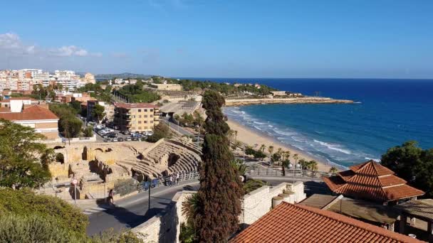 Bezienswaardigheden in Tarragona. Amfitheater in Tarragona, Romeinse ruïnes — Stockvideo