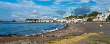 Sao Roque, Portugal - September 4.2020:  Beach, Sao Roque, Sao Miguel Island, Azores, Portugal long beach, Ponta Delgada