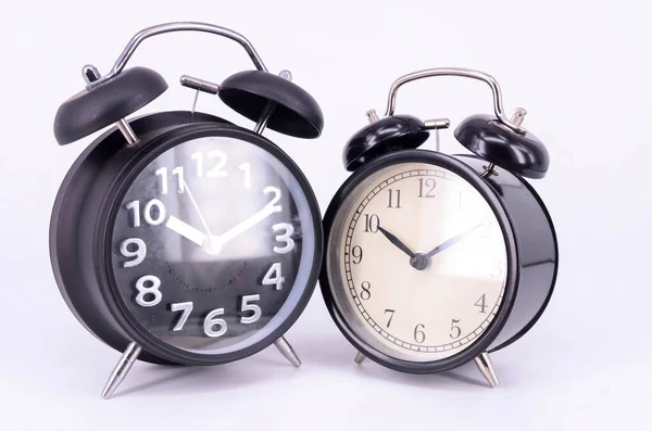 Relógio Alarme Isolado Fundo Branco Foco Seletivo — Fotografia de Stock