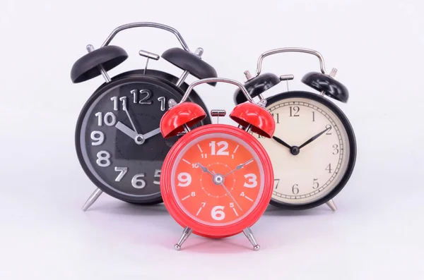Relógio Alarme Isolado Fundo Branco Foco Seletivo — Fotografia de Stock