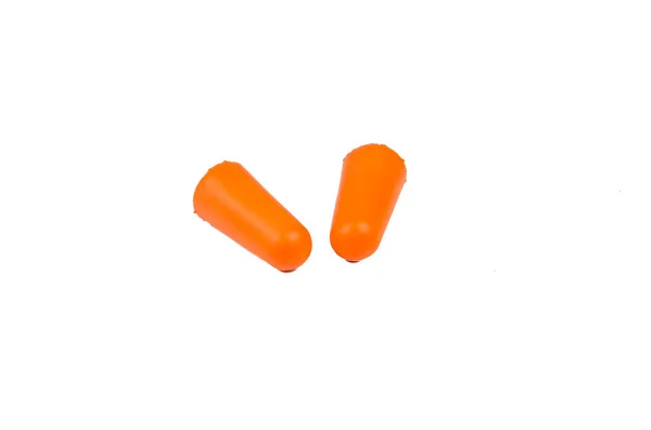 Ear Plugs Isolated White Background Orange Ear Plugs Isolated Selective — Stock Photo, Image