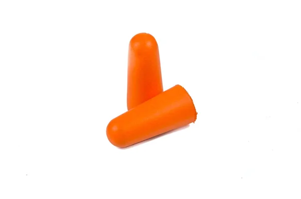 Ohrstöpsel Isoliert Auf Weißem Hintergrund Orange Ohrstöpsel Isoliert Selektiver Fokus — Stockfoto