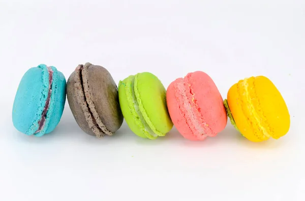 Gâteau Macaron Macaron Sur Fond Blanc Biscuits Aux Amandes Colorées — Photo