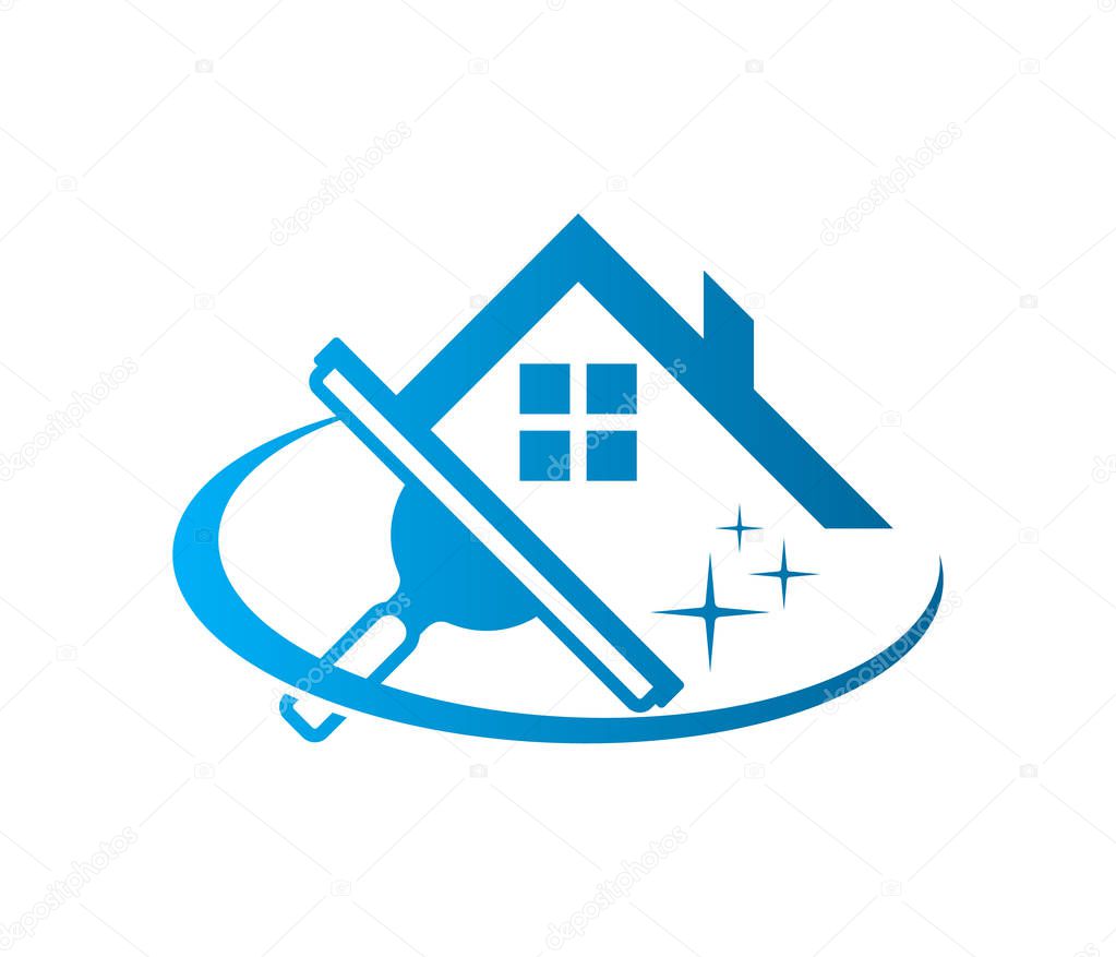 Window washing cleaning squeegee with house roof icon isolated on white
