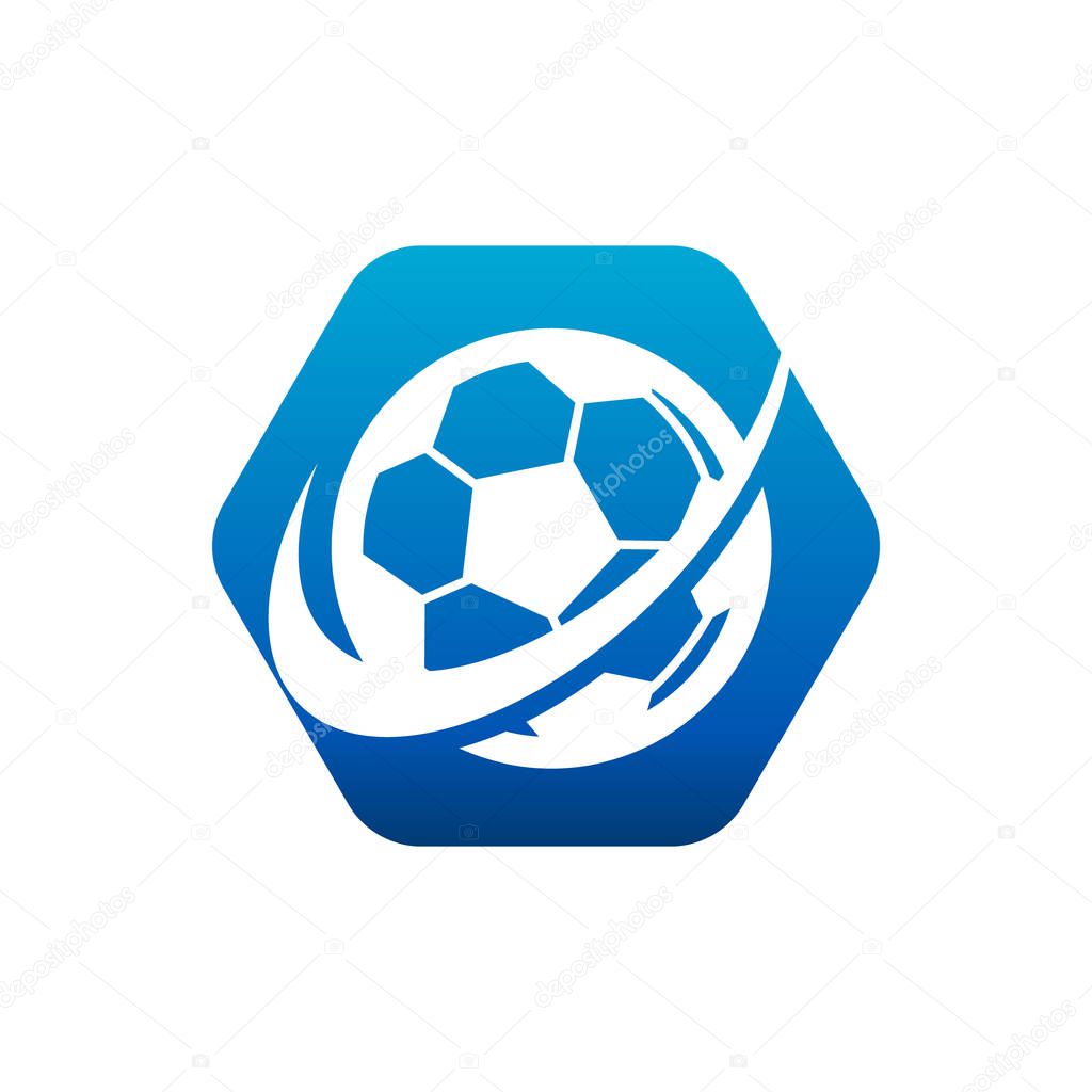 Soccer logo hexagon icon with swoosh design