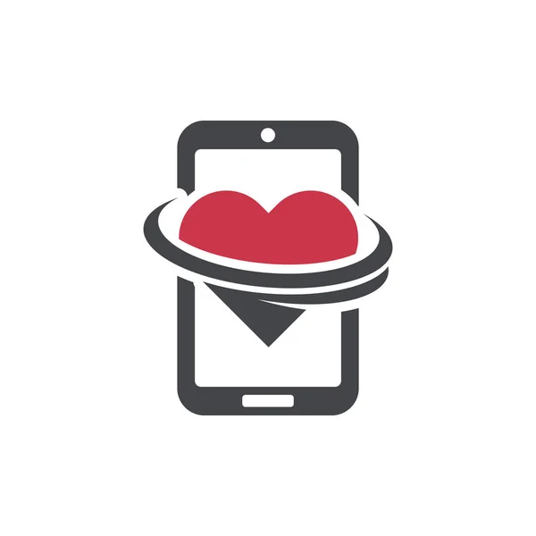 Swoosh Smart Phone Logo Heart Dating Icon — Stock Vector