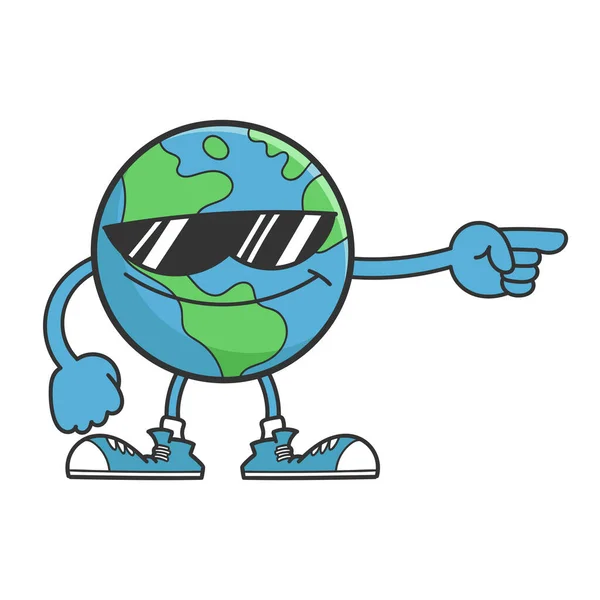 Planet Earth Cartoon Character Sunglasses Isolated White Background — Stock Vector