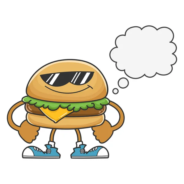 Hamburger Cartoon Character Sunglasses Isolated White Background — Stock Vector