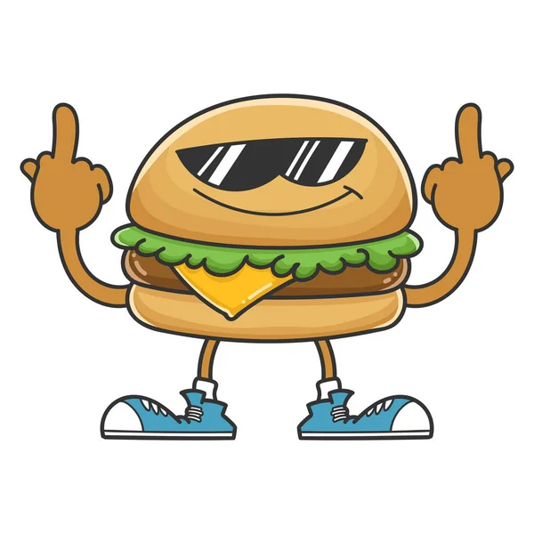 Hamburguesa Personaje Dibujos Animados Con Gafas Sol Dando Los Dedos — Archivo Imágenes Vectoriales