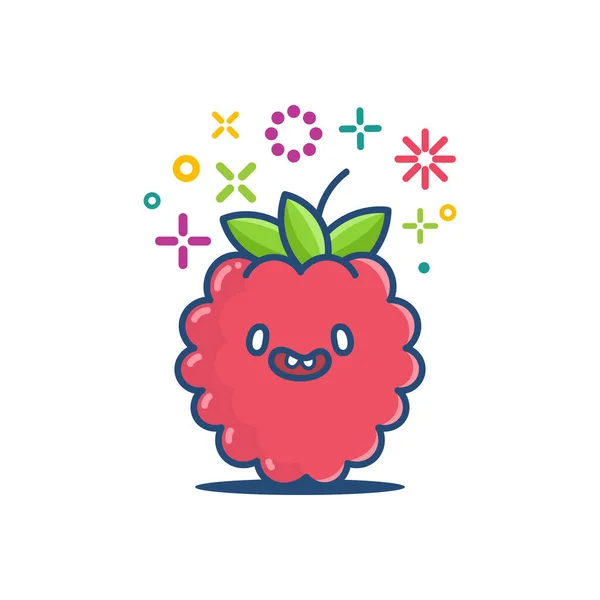 Ilustrasi Kartun Kawaii Raspberry Terisolasi Pada Latar Belakang Putih - Stok Vektor