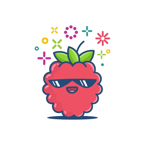 Raspberry Kawaii Emoticon Cartoon Illustration Isolated White Background — Stock Vector