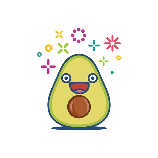 Avocado Sorridente Kawaii Cartone Animato Illustrazione Isolato Sfondo Bianco — Vettoriale Stock